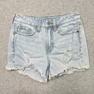 Old Navy Jean Short SZ 0 High Rise OG Straight Light Wash Blue Denim Distressed
